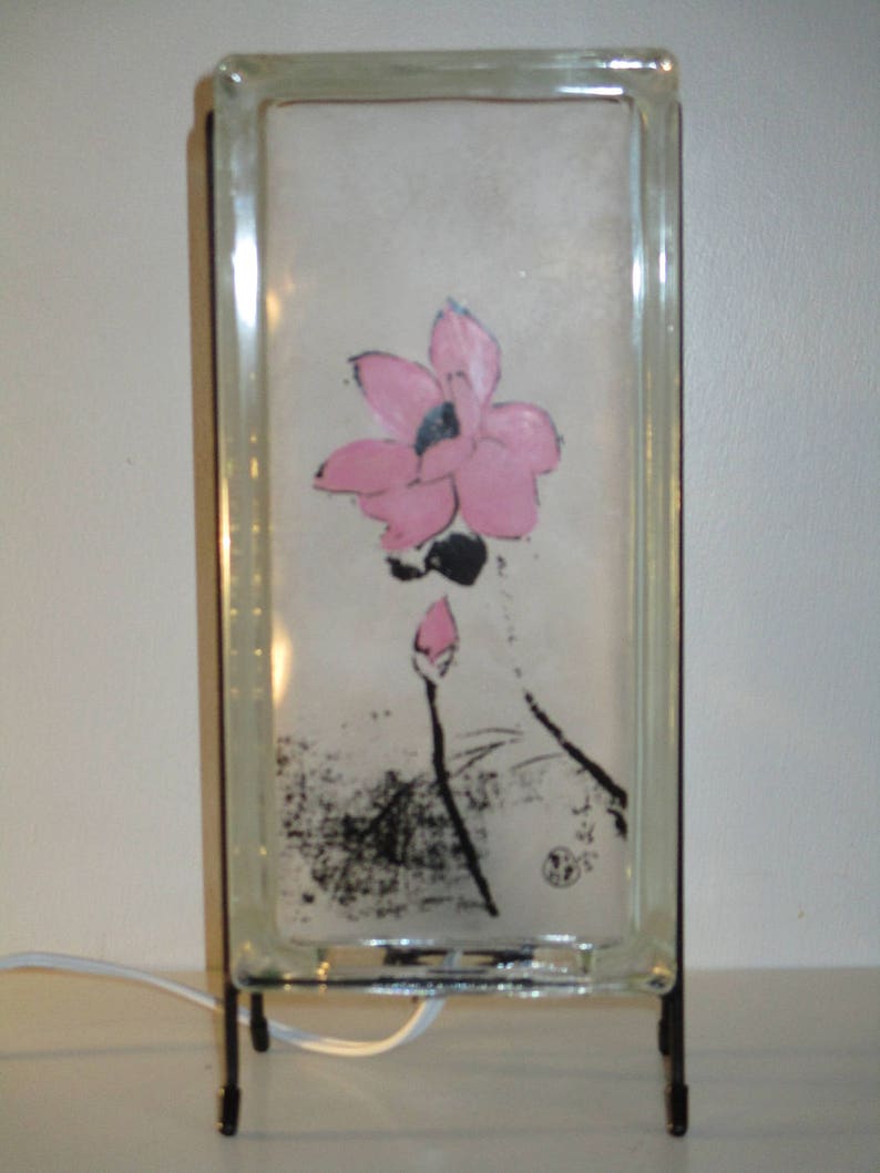 Lotus lighted glass block, zen decor, tropical decor, upcycled retro decor, glass block lotus, meditation gift, yoga gift image 4