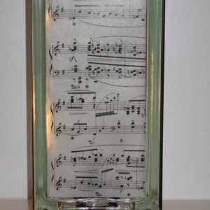 Piano Music lighted glass block, upcycled glass block sheet music night light, music teacher gift, music room lamp, gift for Mom image 3