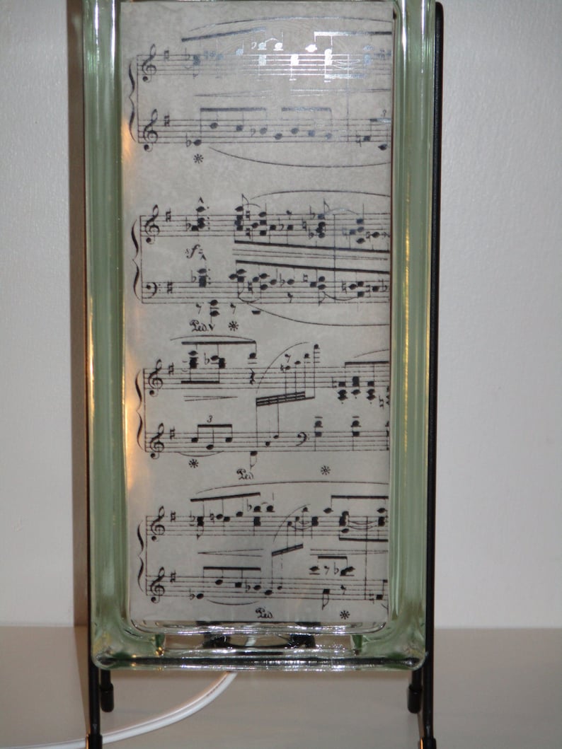 Piano Music lighted glass block, upcycled glass block sheet music night light, music teacher gift, music room lamp, gift for Mom image 3