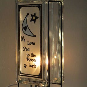 To the Moon and Back glass block light, kids bedroom lamp, retro nursery art, baby shower gift, baby gift, birthday gift image 2