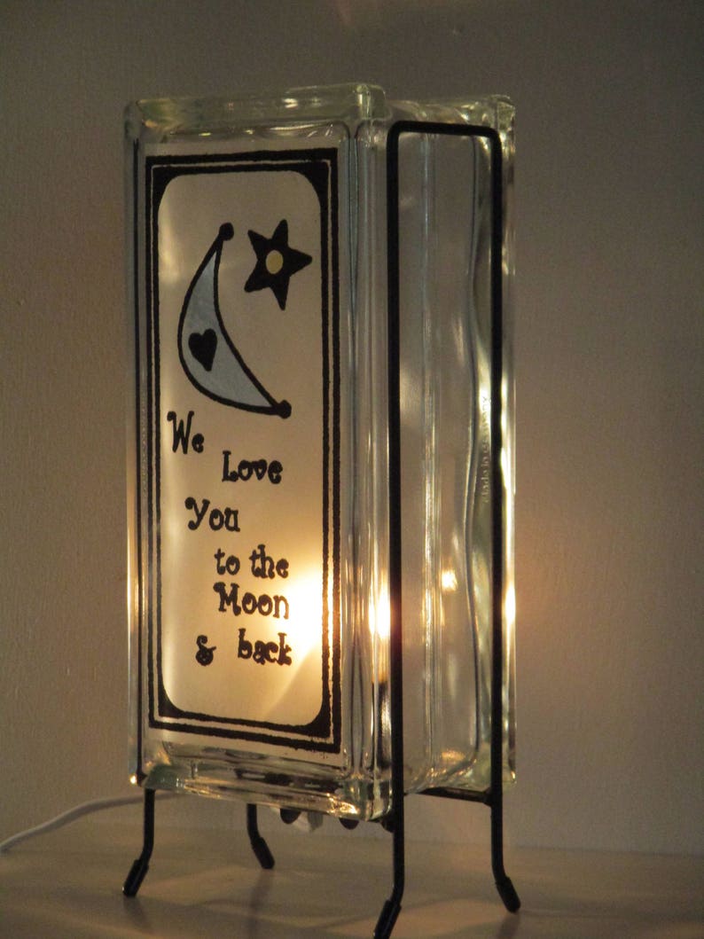 To the Moon and Back glass block light, kids bedroom lamp, retro nursery art, baby shower gift, baby gift, birthday gift image 2