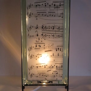 Piano Music lighted glass block, upcycled glass block sheet music night light, music teacher gift, music room lamp, gift for Mom image 1