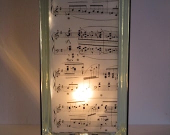 Upcycled Piano Music Glass Block Lamp, Teacher Gift