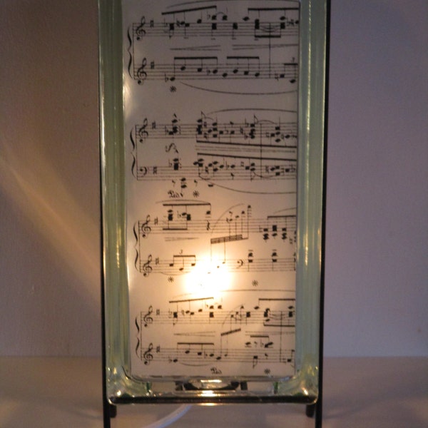Piano Music lighted glass block, upcycled glass block sheet music night light, music teacher gift, music room lamp, gift for Mom