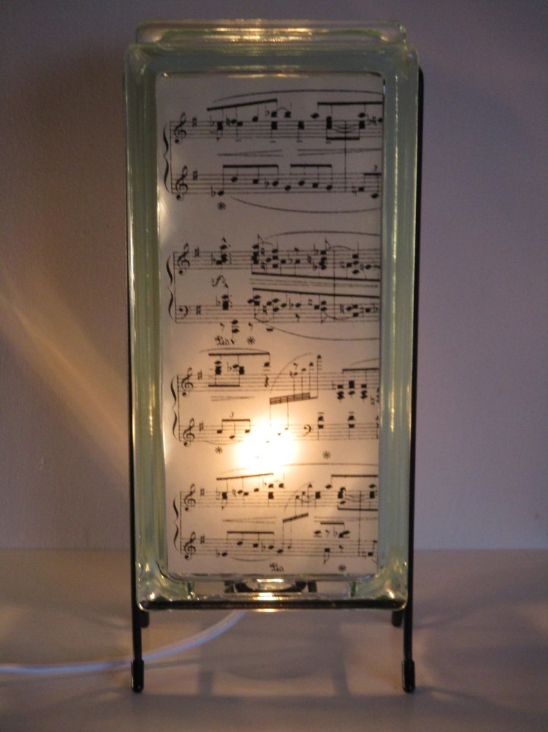 Piano Music lighted glass block, upcycled glass block sheet music night light, music teacher gift, music room lamp, gift for Mom image 1