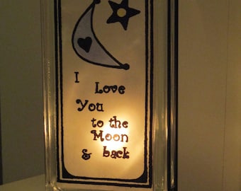 Moon and Back Night Light, Blue Nursery Art