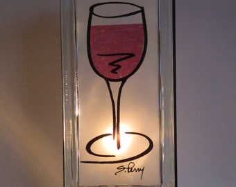 Wine Lighted Glass Block, wine lamp, retro bar decor,  Mancave decor, Sister Gifts, kitchen decor, wine bar lamp