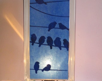 Birds on a Wire lighted glass block, unique bird lover gift, gift for mom, birder gift.  upcycled retro glass block bird collector gift