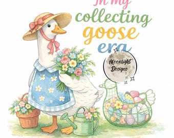 In My Collecting Goose Era PNG | Porch Goose Watercolor Design | Vintage Garden Goose Sublimation | Farmhouse Goose Lover Shirt Design