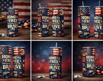 Patriotic Patchwork (2) Bundle PNG | Home of the Free Because of the Brave | Military Veteran Designs | USA 4th of July Sublimation Set