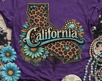 Western State PNG,  Leopard Print State Designs, Turquoise Floral Western Sublimation PNG, Cowgirl State Shirt Design, USA Au Ca