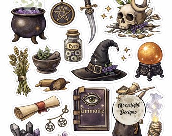 Ultimate Witchy Clipart Bundle – Gothic Tarot, Potions, Crystals & Spooky Coffee PNG Stickers