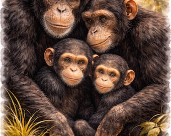 Watercolor Chimpanzee Family Print | Safari Nursery Art