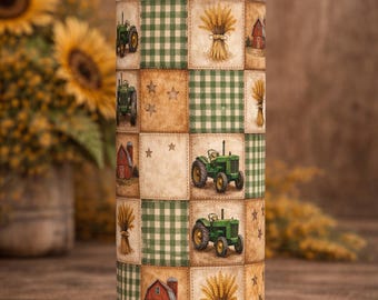 Rustic tractor Patchwork Seamless Pattern | Farmhouse Fall Digital Paper (PNG)