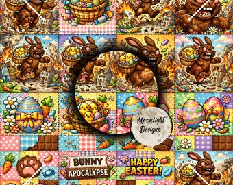 7 Unhinged Easter Seamless Patterns Bundle | Peeps Gone Wild Bunny Smash | Funny Easter Fabric Designs | Patchwork 12x12 Digital Download