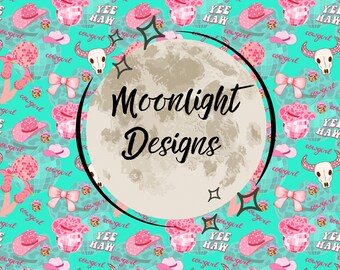 Pink Cowgirl on teal background Seamless