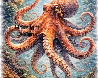 Watercolor Octopus Print | Coastal Ocean Wall Art (Digital Download)