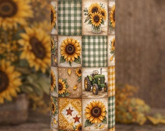 Rustic Sunflower Seamless Pattern PNG | Farmhouse Patchwork Quilt Digital Paper | Fall Gingham Sunflower Background | Country Cottage Floral