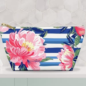 Peony Makeup Bag, Peonies Zipper Accessory Pouch, floral Pencil Case, Canvas Zipper Purse, Travel Zip Pouch, Toiletry Bag Gift, Carry All