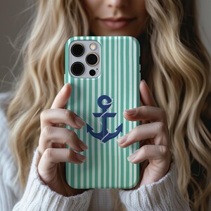 Preppy Anchor Phone Case, Coastal Aesthetic Protective iPhone Cover,  Nautical Fisherman Gift, Trendy  Durable Case for iPhone 13, 14,15,16