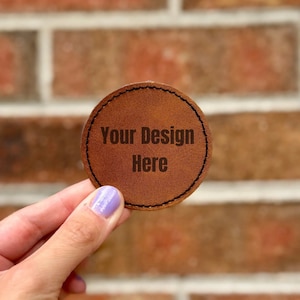 Custom Leather Hat Patch – 2.5" Round Iron-On Personalized Laser Engraved Patch