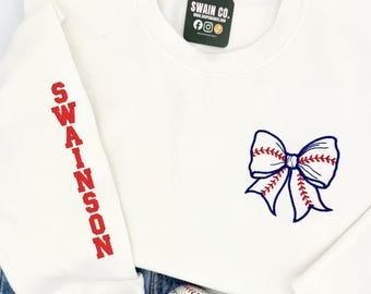 Embroidered Baseball Bow Crewneck | Personalized Team Sweatshirt