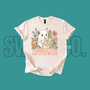 Summerween Ghost Flower T-Shirt | Spooky Cute Halloween Summer Tee | Floral Ghost Shirt | Cottagecore Fall Shirt | Swain Co.