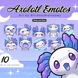 Blue Axolotl Twitch Emotes/ Emote Set/ Streaming, Youtube, Facebook, Discord, gaming, emoji, cute, kawaii, chibi
