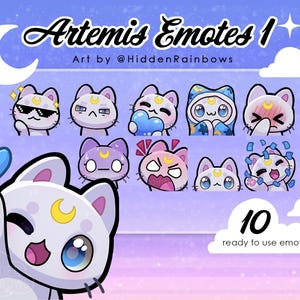 White Moon Cat Set 1 Twitch Emotes  / Cat Emote Set/ Twitch, Youtube, Facebook, Discord, emoji, cute, rainbow, pride, kawaii, chibi