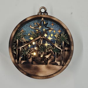 Krippe Multilayered Ornament zur Unterstützung von Lichtern - SVG, DXF, AI - Laserschnittdatei