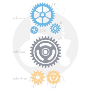 Gears and Cogs, Large Three Color Set Vinyl Wall Art Decal Sticker image 2