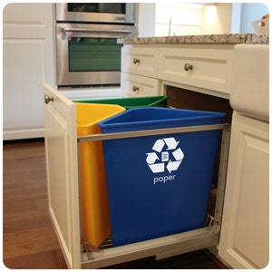 Recycling Labels, Paper, Metal, Cardboard, Glass, Compost and Plastic Vinyl Decal Stickers image 1