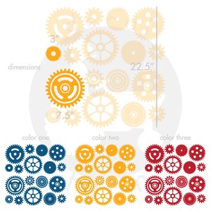 Gears and Cogs, Three Color Set Vinyl Wall Art Decal Sticker image 3