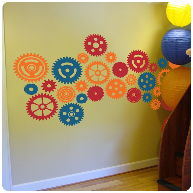 Gears and Cogs, Three Color Set Vinyl Wall Art Decal Sticker image 1