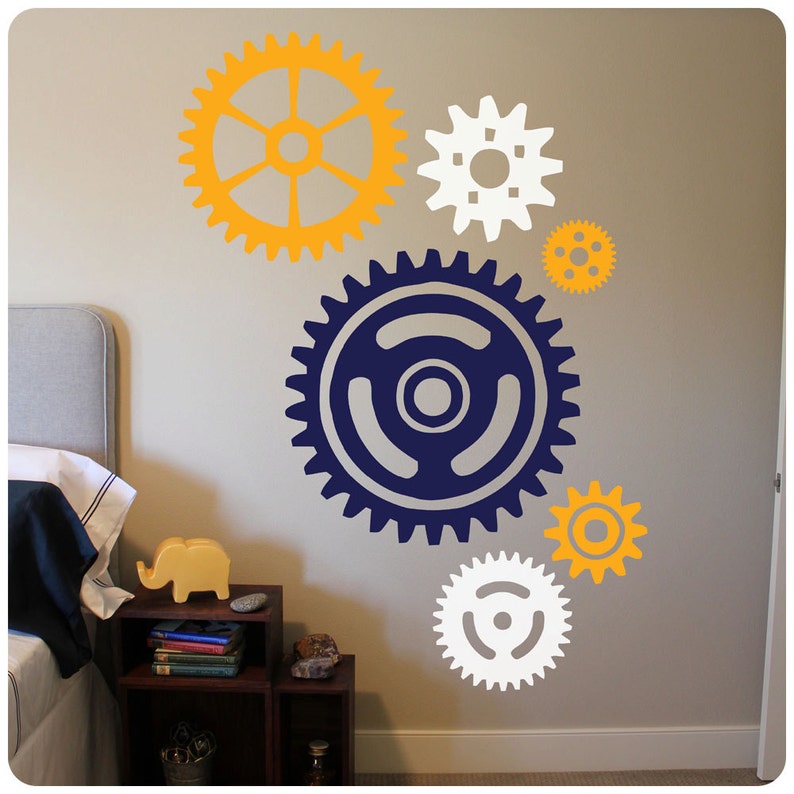 Gears and Cogs, Large Three Color Set Vinyl Wall Art Decal Sticker image 1