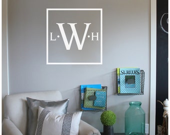 Monogram, Three Letter with Square - Vinyl Wall Art Decal Sticker