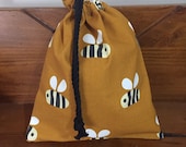 Extra Small Mustard Bee Bag, Cotton Snack Bag, Makeup Storage Bag, Drawstring Gift Bag, Food Bag, Baby Gift, Reusable Zero Waste Bag, Aust
