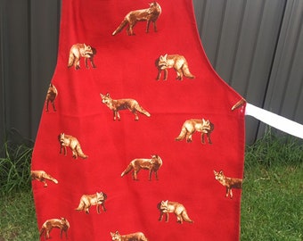 Kids Red Fox Art or Kitchen Apron Childrens Aprons Woodland animal foxes fox fabric animal apron for kids Australian sellers handmade gifts
