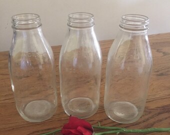 Set of three Ecology Glass Milk Bottles 1000ml Jar Glass Vases Australian Sellers Upcycled Homewares Reusable Glassware Home Decor