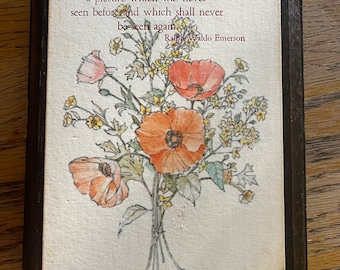 Vintage Timber Wall Hanging, Ralph Waldo Emerson, Inspirational Quote, Housewarming Gift, Floral Paper Wall Plaque, Vintage Australia Wooden