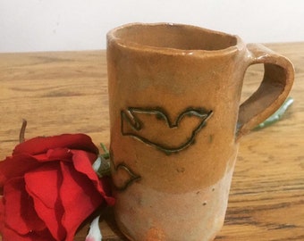 Handcrafted Two Tone Clay Peace Dove Mug Folk Art Cup Brown Mug Hans Signed Bird Cup Art Project Clay Mug Vintage Art Australia