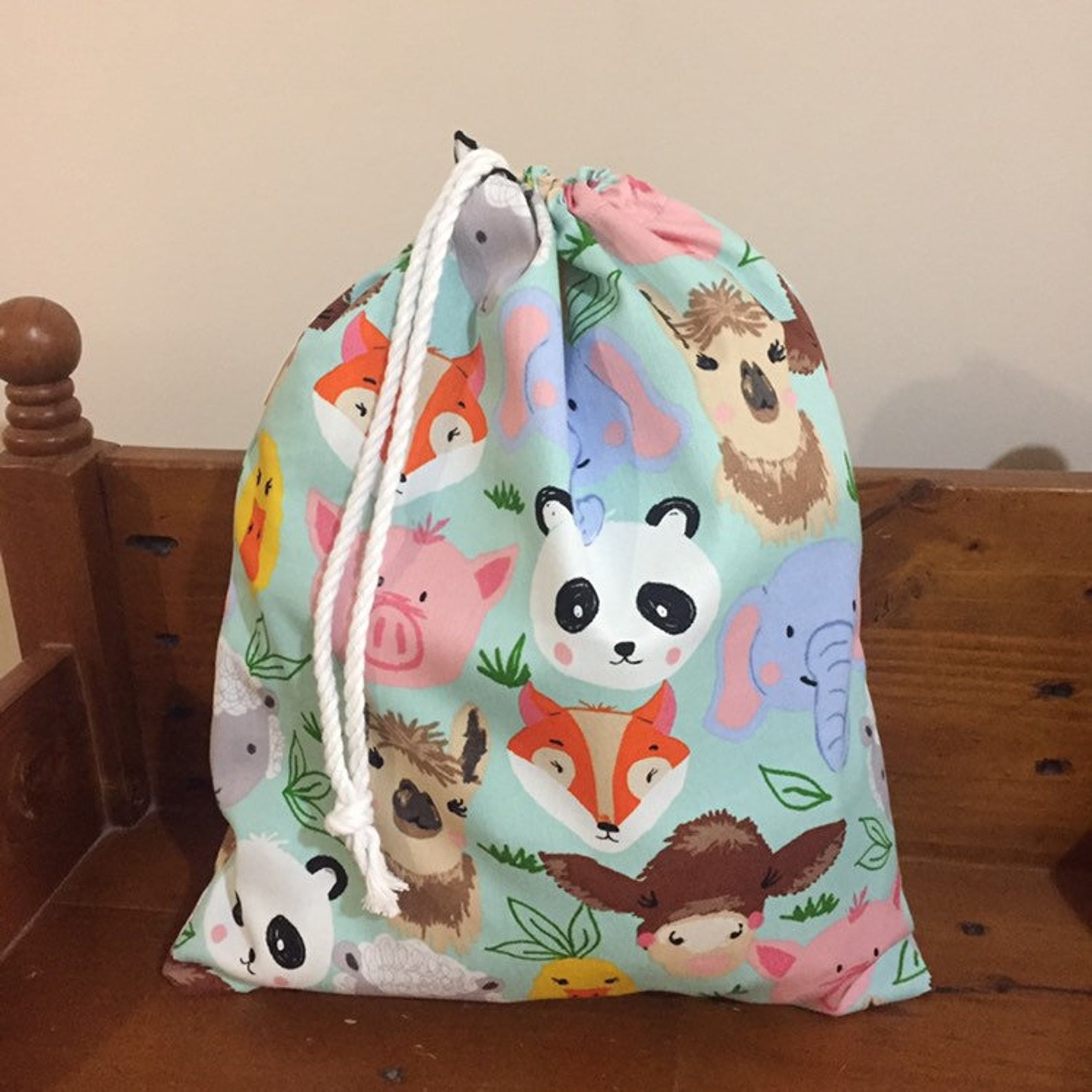 Medium Animal Face Cotton Drawstring Bag Toy Bag Clothes Etsy