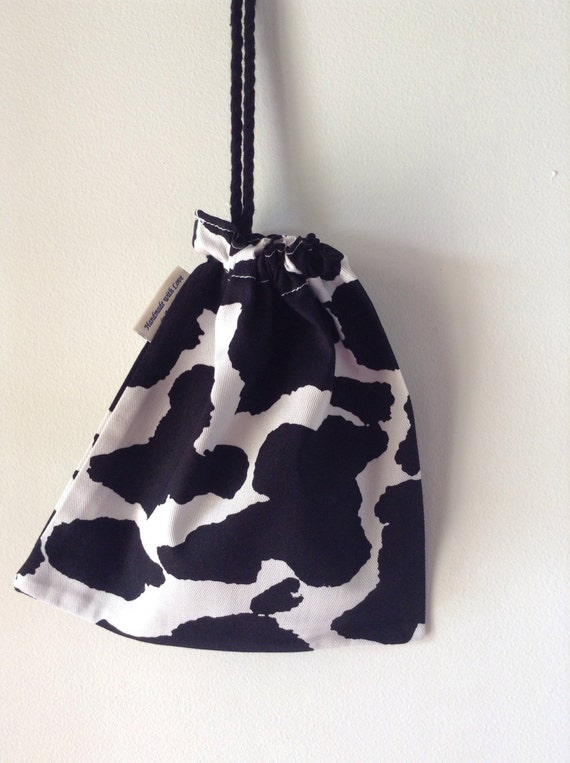 Extra Small Cow Print Drawstring Bag Toy Bag Phone Charger 