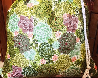 Extra Large Succulent Drawstring Cotton Laundry Bag, Indoor Garden Fabric, Australian Sellers, Shoe Bags, Succulents, wardrobe Organiser