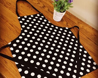 Toddler, Kids, Adults Full Black and White Polka Dot Apron, Full Art or Kitchen Apron, Chefs Apron, handmade in Australia, Retro Aprons, Red