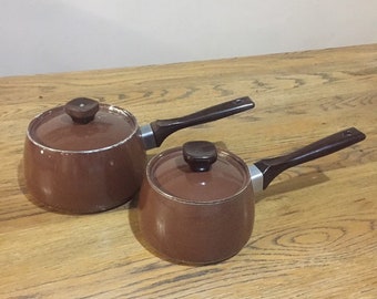 Set of Two Vintage Brown Pots Vintage Kitchenwares Old Pots Kitchen Gifts Housewarming Gift Retro Homewares Australian Vintage Sellers