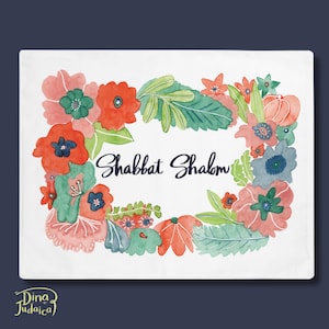 Floral Challah Cover, Hebrew or English | Jewish Housewarming Gift for Shabbat Table | Wedding or Engagement Home Decor Present