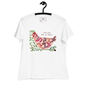 Gerechtigkeit Taube T-Shirt für Frauen: Hebräisch & englisches Design