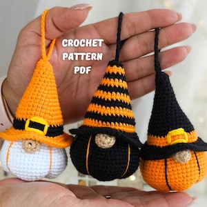 Adorable Creepy Cute Crochet Halloween Pumpkin Gnome Keychain Pattern, DIY easy Exclusive halloween Acessory