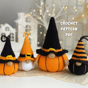 Crochet patterns Bundle Halloween pumpkin gnomes, Keychain thanksgiving pumpkin holiday gnomes, Crochet Halloween gift